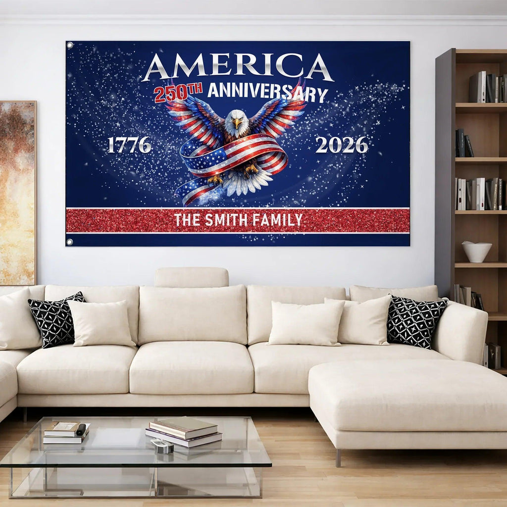 Personalized America 250th Anniversary Eagle House Flag